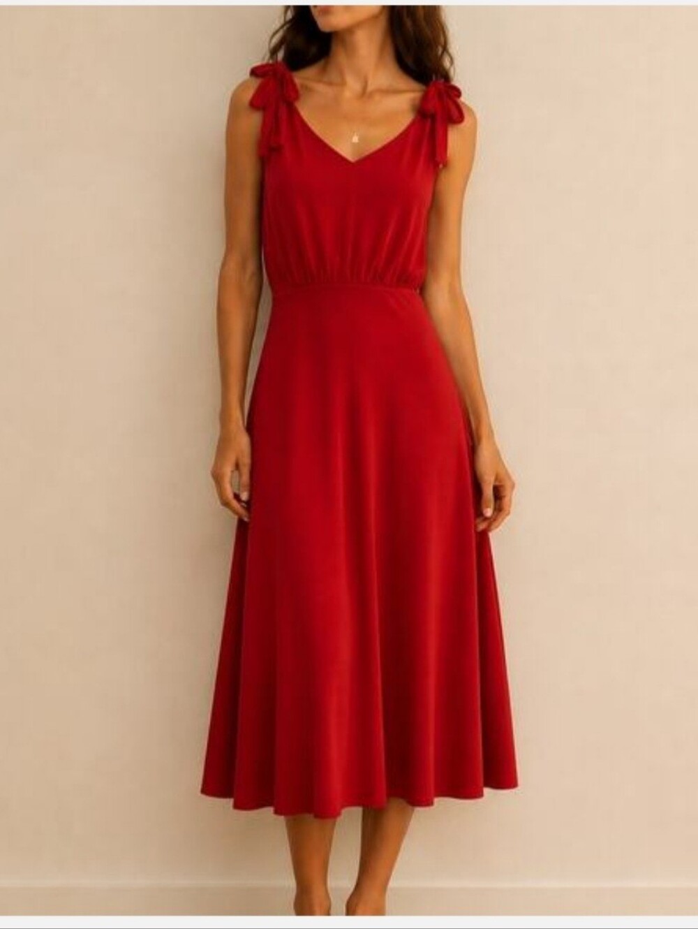 NWT Betsey Johnson Red V-Neck Tie Shoulder Fit & Flare Midi Dress Sz 10 wedding